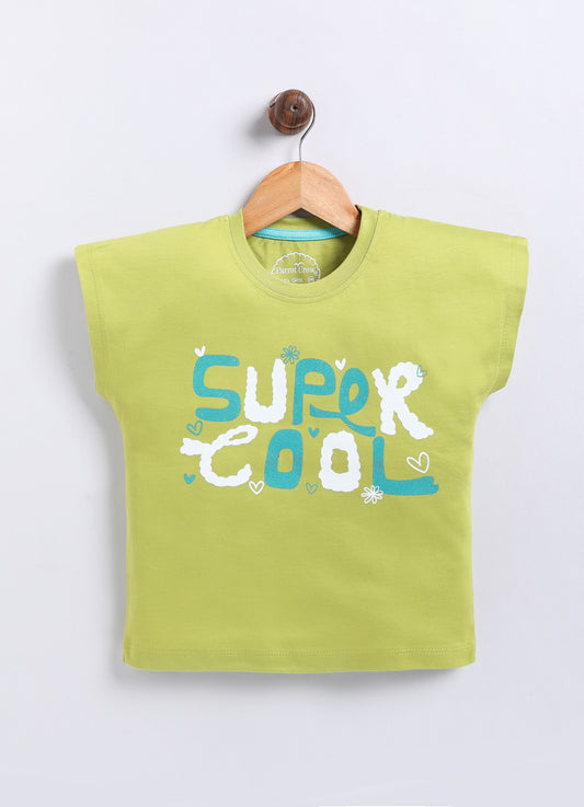 Super Cool Print Cotton T-Shirt for Girls - Green