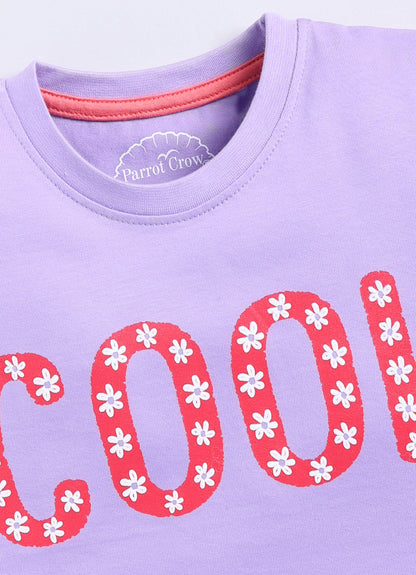 Cool print Cotton T-Shirt for Girls - Violet