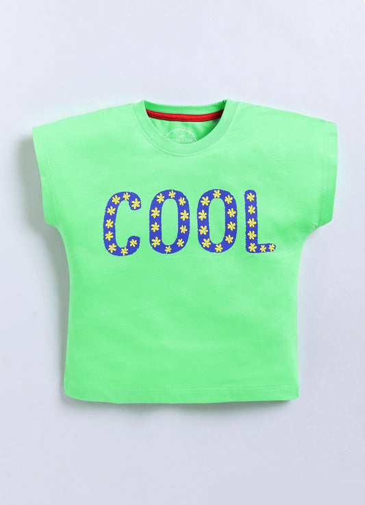 Cool Printed Cotton T-Shirt for Girls - Lime Green