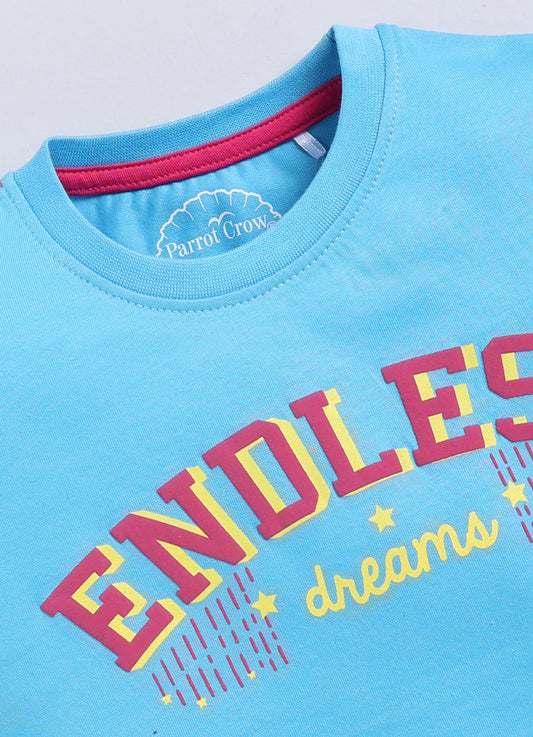 Endless Dreams Printed Cotton T-Shirt for Girls - Blue