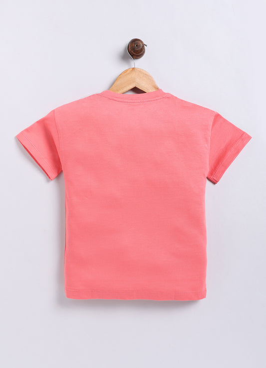 Endless Dreams Printed Cotton T-Shirt for Girls - Carrot Orange