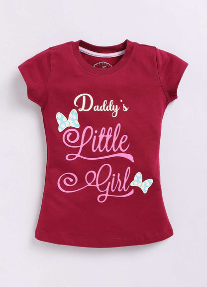 Daddy's Little Girl Text Printed Cotton T-Shirt for Girls