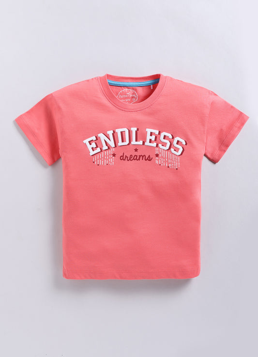 Endless Dreams Printed Cotton T-Shirt for Girls - Carrot Orange