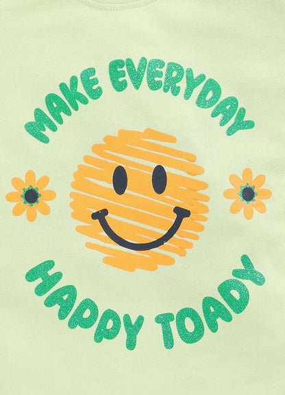 Make Everyday Happy Today Printed Cotton T-Shirt for Girls