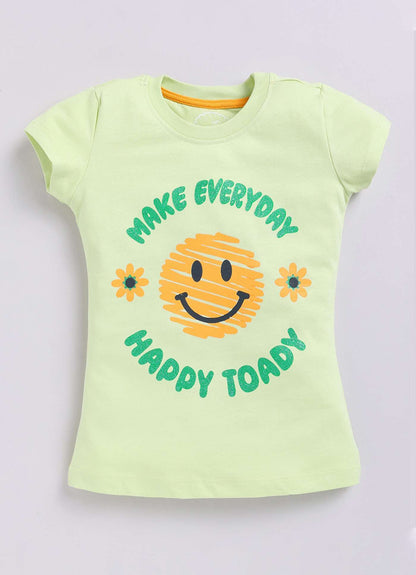 Make Everyday Happy Today Printed Cotton T-Shirt for Girls