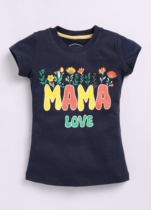 Mama Love Text Print Cotton Red T-Shirt for Girls – Soft & Stylish