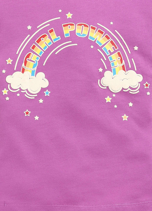 Girl Power Rainbow Printed Cotton T-Shirt for Girls