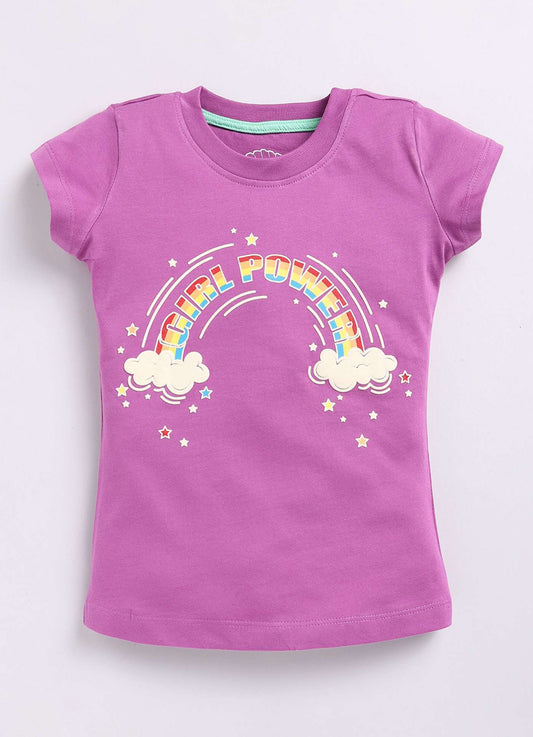 Girl Power Rainbow Printed Cotton T-Shirt for Girls