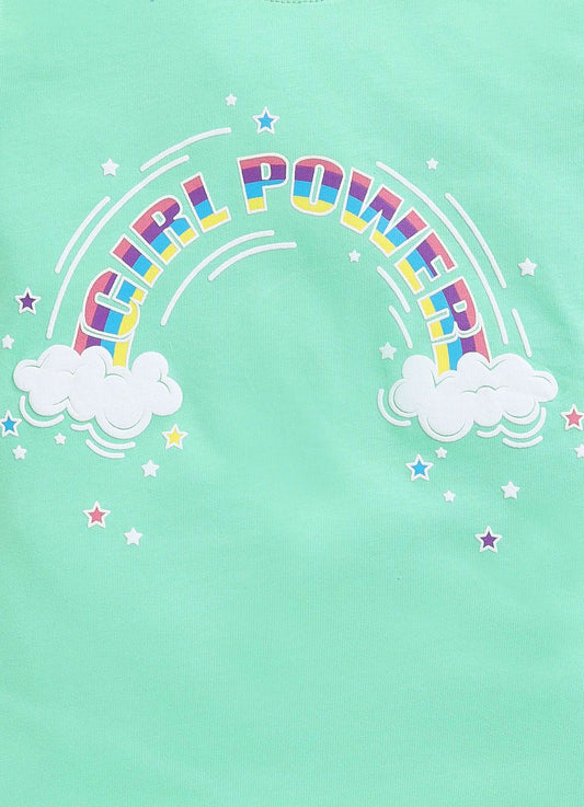 Girl Power Rainbow Printed Cotton T-Shirt for Girls