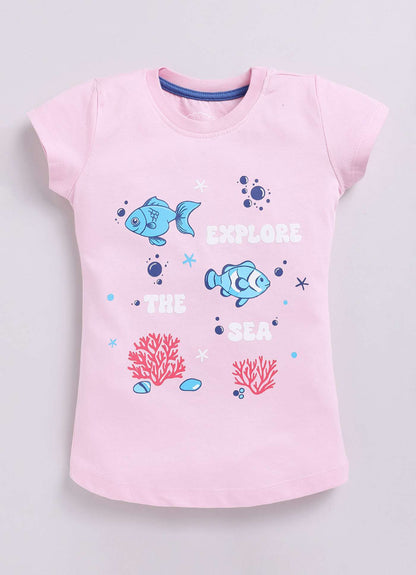 Explore the Sea Print Cotton T-Shirt for Girls