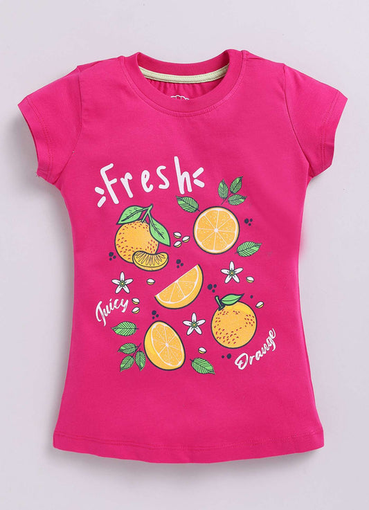 Juicy Fruit Printed Sky Blue Color Cotton T-Shirt for Girls