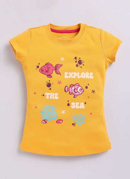 Explore the Sea Print Cotton T-Shirt for Girls