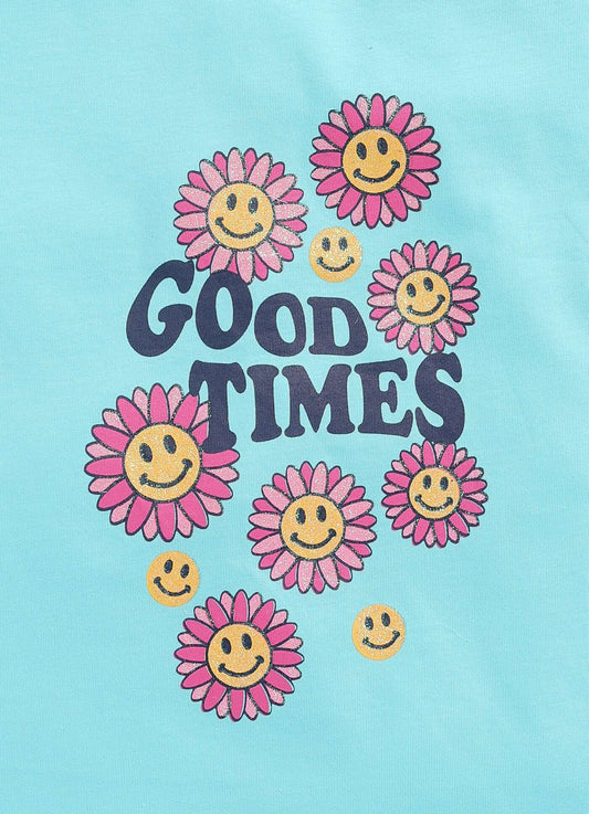 Good Times Smiley Printed Cotton T-Shirt for Girls