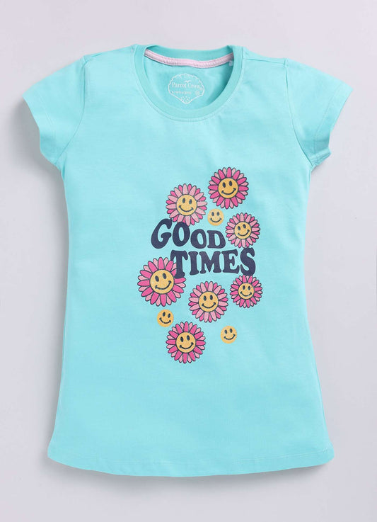 Good Times Smiley Printed Cotton T-Shirt for Girls