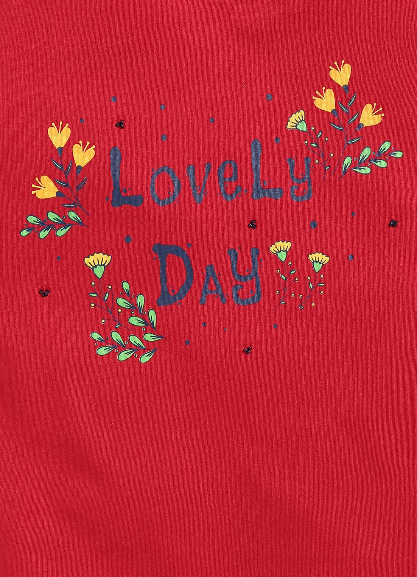 Lovely Day Text Print Cotton T-Shirt for Girls