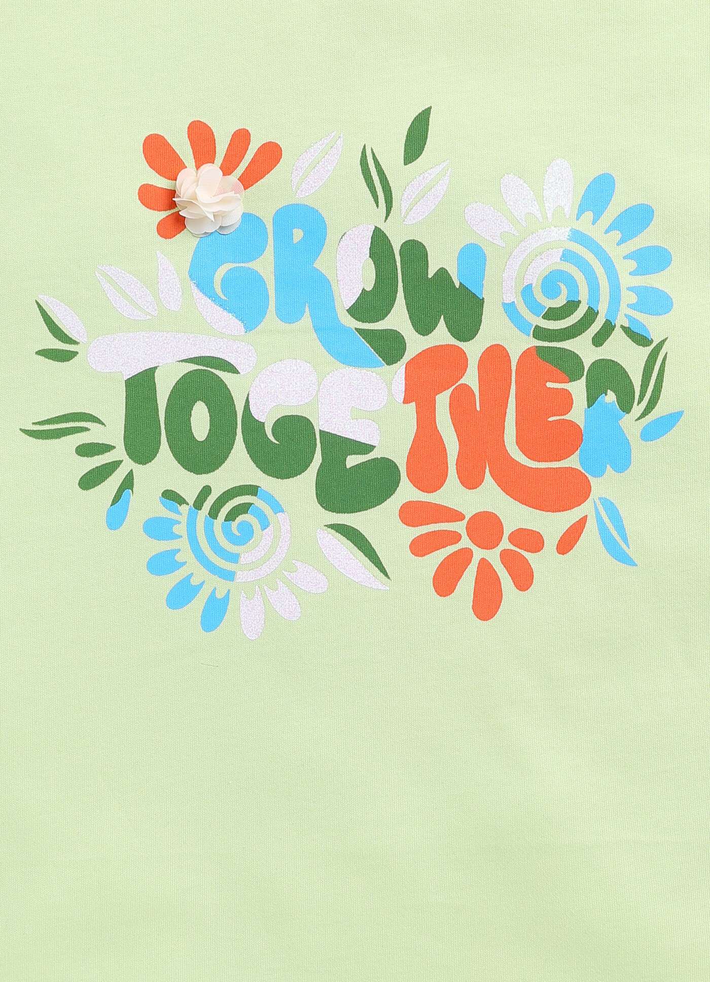 Grow Together Theme Printed Cotton T-Shirt for Girls