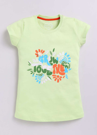 Grow Together Theme Printed Cotton T-Shirt for Girls