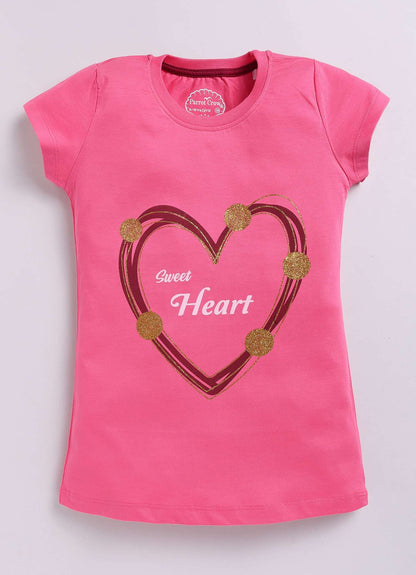 Sweet Heart Text Print Cotton Navy T-Shirt for Girls – Soft & Stylish