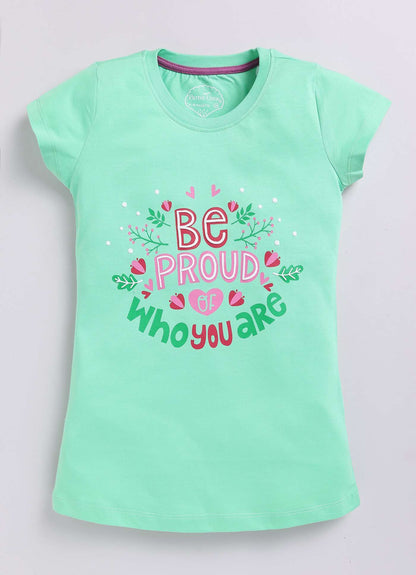 Be Proud of Who You are Text Print Cotton T-Shirt for Girls