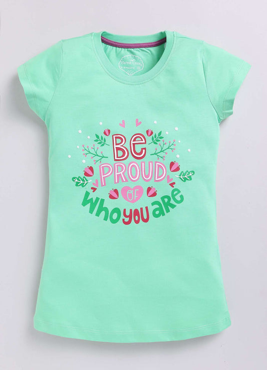 Be Proud of Who You are Text Print Cotton T-Shirt for Girls