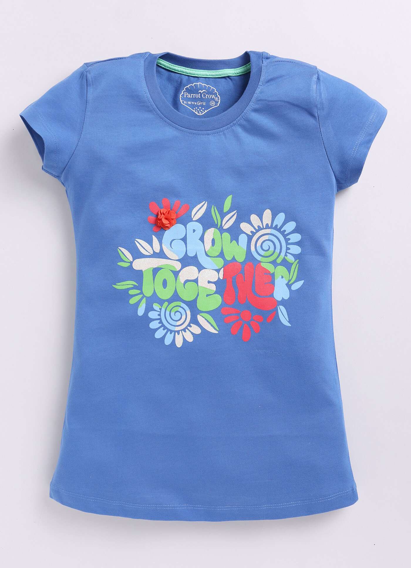 Grow Together Theme Printed Cotton T-Shirt for Girls