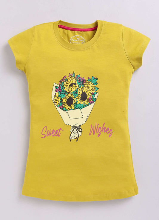 Sweet Wishes Boque Print Cotton T-Shirt for Girls