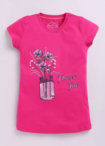 Flower Jar Print Cotton T-Shirt for Girls