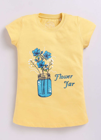 Flower Jar Print Cotton T-Shirt for Girls