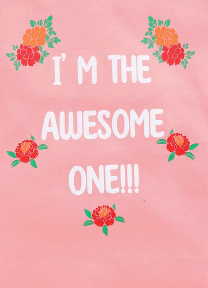 I'm the Awesome One Text Print Cotton T-Shirt for Girls