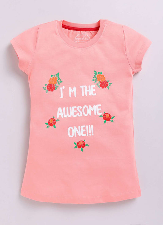 I'm the Awesome One Text Print Cotton T-Shirt for Girls