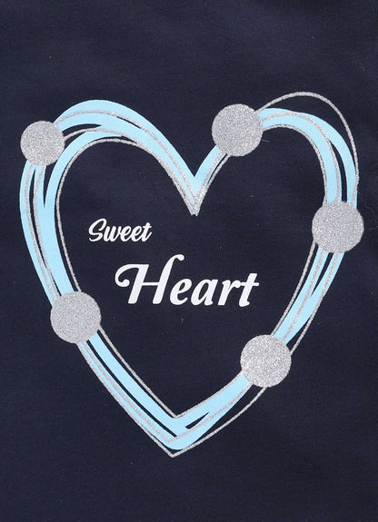 Sweet Heart Text Print Cotton Navy T-Shirt for Girls – Soft & Stylish