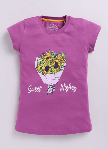 Sweet Wishes Boque Print Cotton T-Shirt for Girls