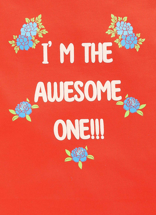 I'm the Awesome One Text Print Cotton T-Shirt for Girls