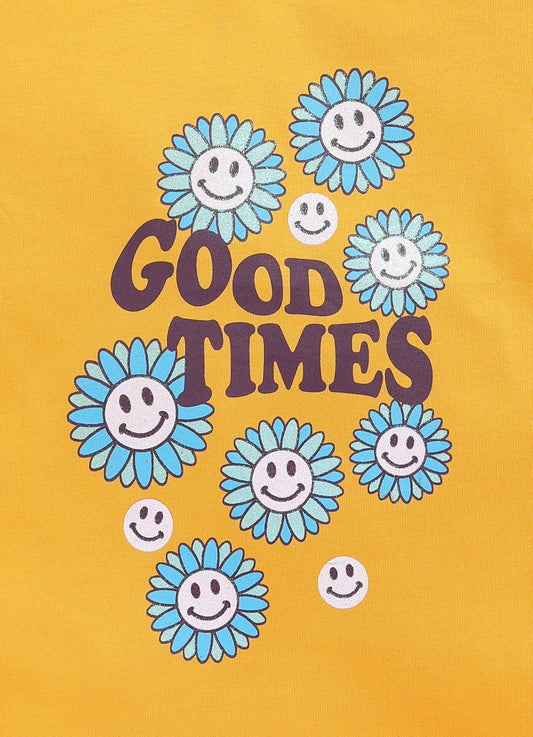 Good Times Smiley Printed Cotton T-Shirt for Girls