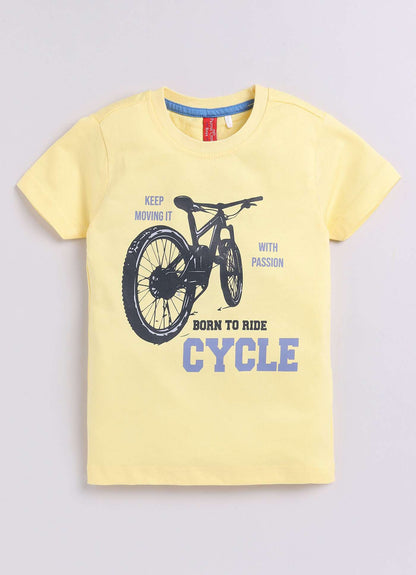 Born To Ride Cycle Design Printed Pale Color cotton t-shirt for boys