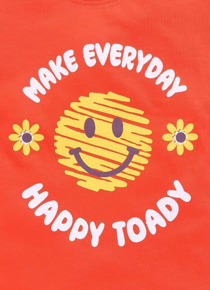 Make Everyday Happy Today Printed Cotton T-Shirt for Girls