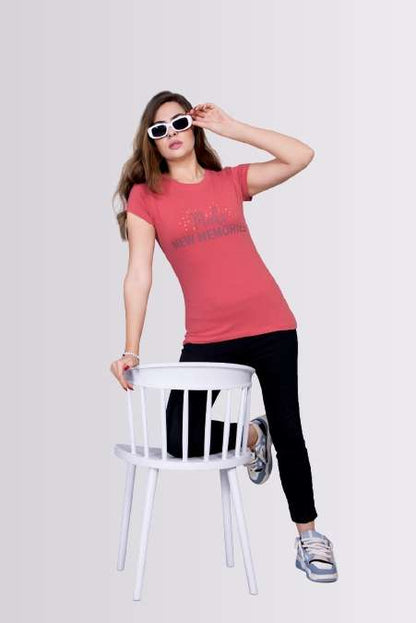 Make New Memories Printed Attractive Round Neck Lycra T-shirts For Womens