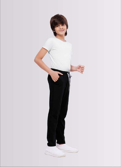 Black Polyester Lycra Jogger Track Pants for Boys – Trendy & Comfortable