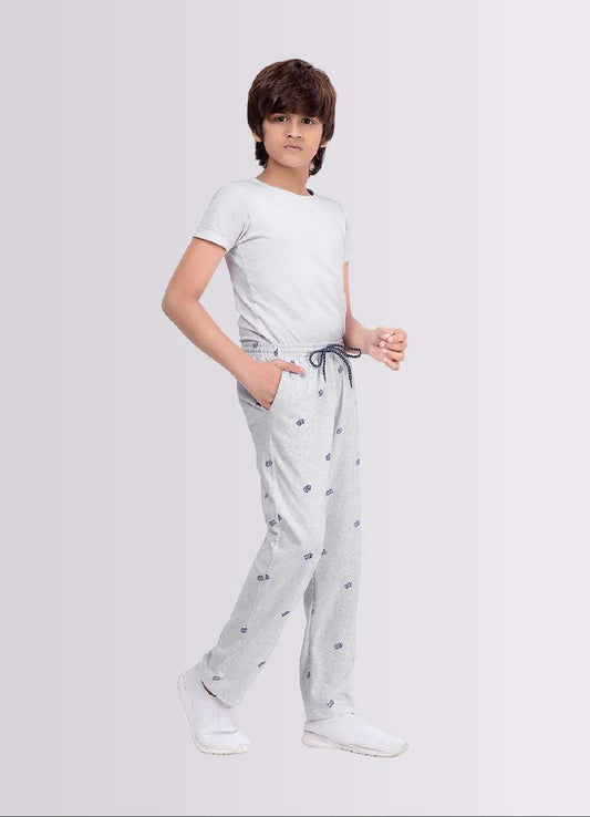 Printed White Melange Jogger Track Pant for Boys