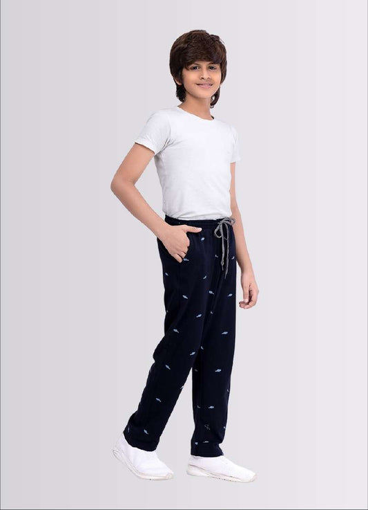 Fish Print Navy Color Cotton Jogger Track Pant for Boys