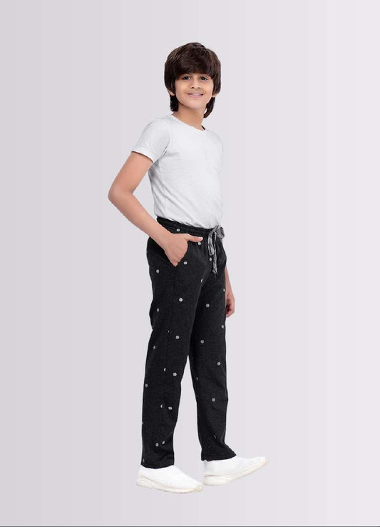 Dot Print Black Melange Jogger Track Pant for Boys