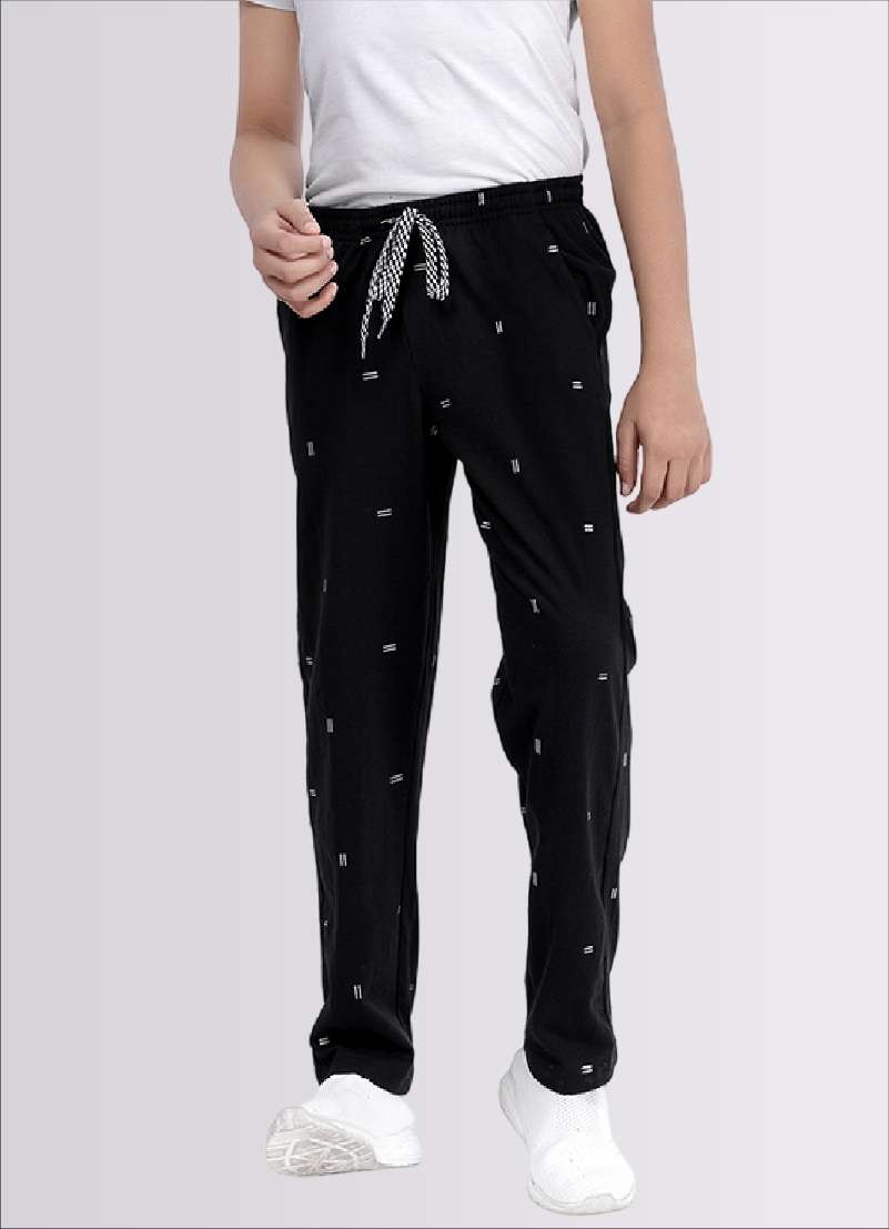 Fancy Geometrical Print Black Color Cotton Jogger Track Pant for Boys