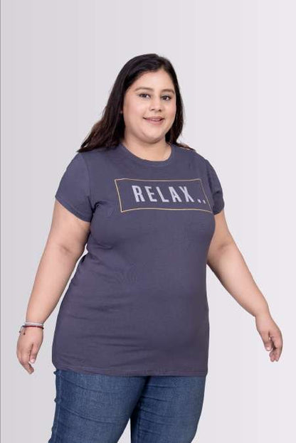 Relax Printed East Bay Color Round Neck Lycra T-shirts For Womens