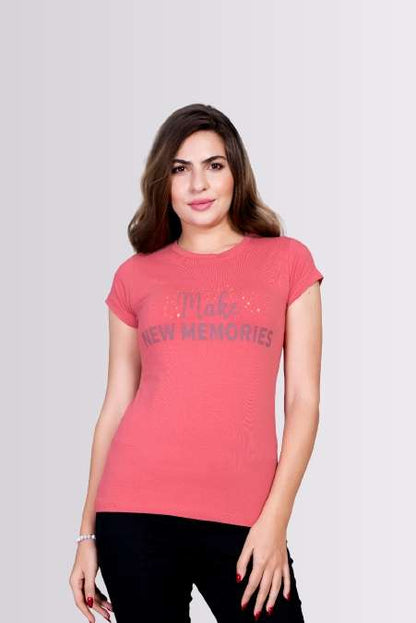 Make New Memories Printed Attractive Round Neck Lycra T-shirts For Womens