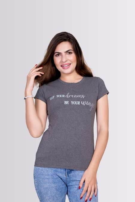 Let Your Dreams Be Your Wings Printed Round Neck Lycra T-shirts For Womens