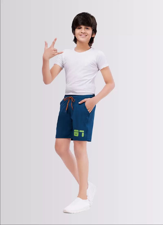 Printed AirForce Blue Polyester Lycra Shorts for Boys – Soft & Stretchy