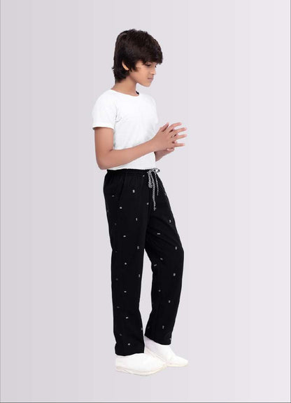 Fancy Geometrical Print Black Color Cotton Jogger Track Pant for Boys