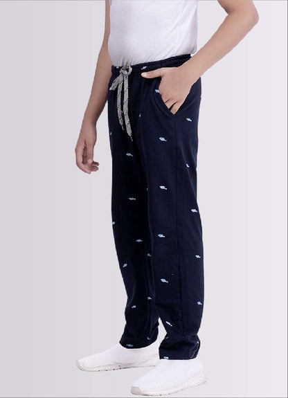 Fish Print Navy Color Cotton Jogger Track Pant for Boys