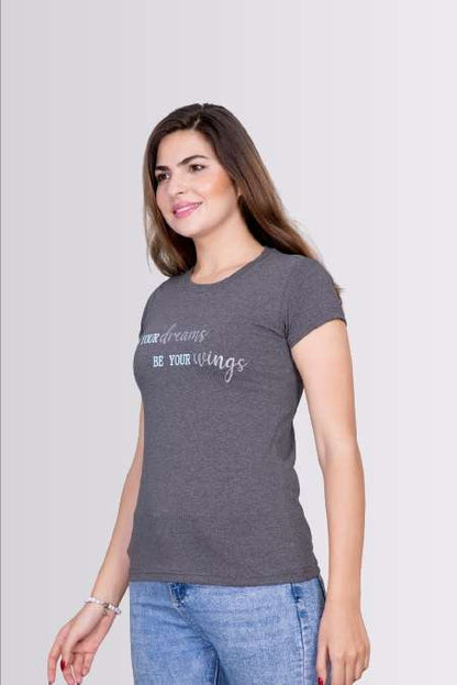 Let Your Dreams Be Your Wings Printed Round Neck Lycra T-shirts For Womens