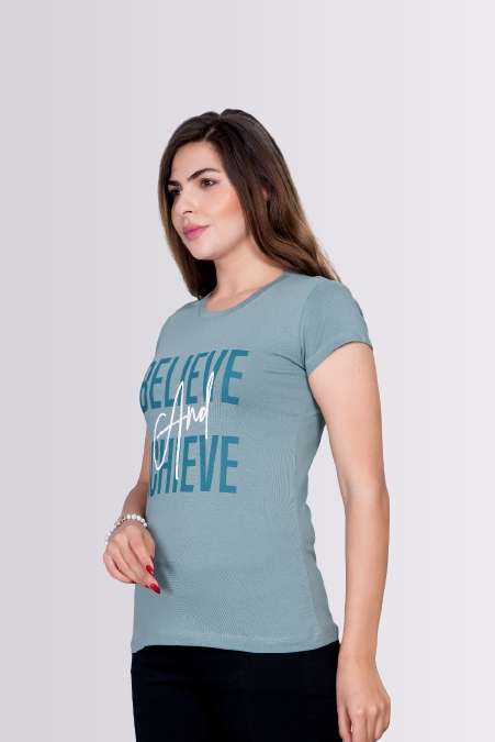 Believe And Achieve Printed Round Neck Lycra T-shirts For Womens